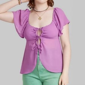 3/$18 Wild Fable Flutter Sleeve Fly Away Top w Front Keyhole Cutouts - Purple